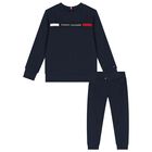 Boys Navy Blue Logo Tracksuit, 1, hi-res