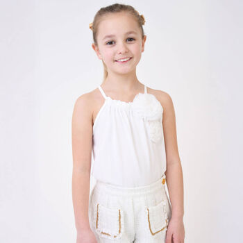 Girls Ivory Flower Top