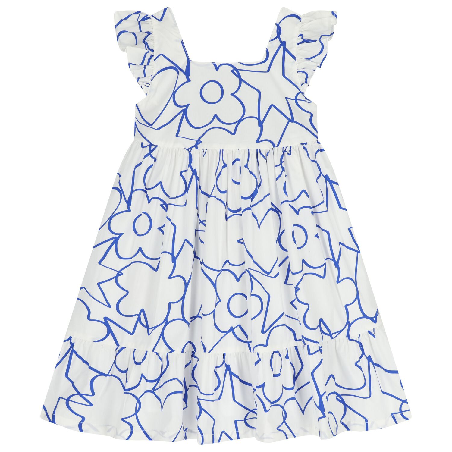 Girls White & Blue Flower Dress, 1, hi-res