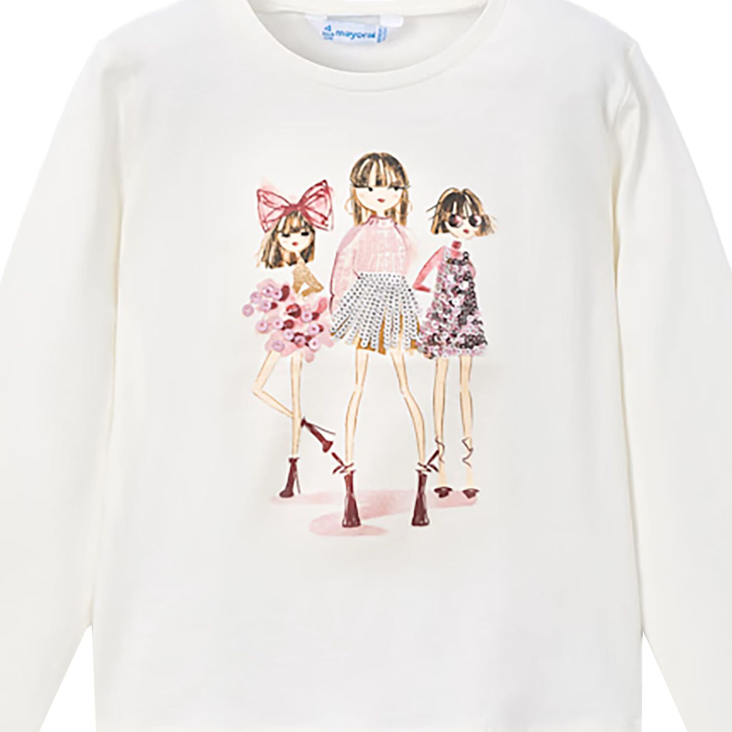 Girls White Dolls Long Sleeve Top, 3, hi-res image number null