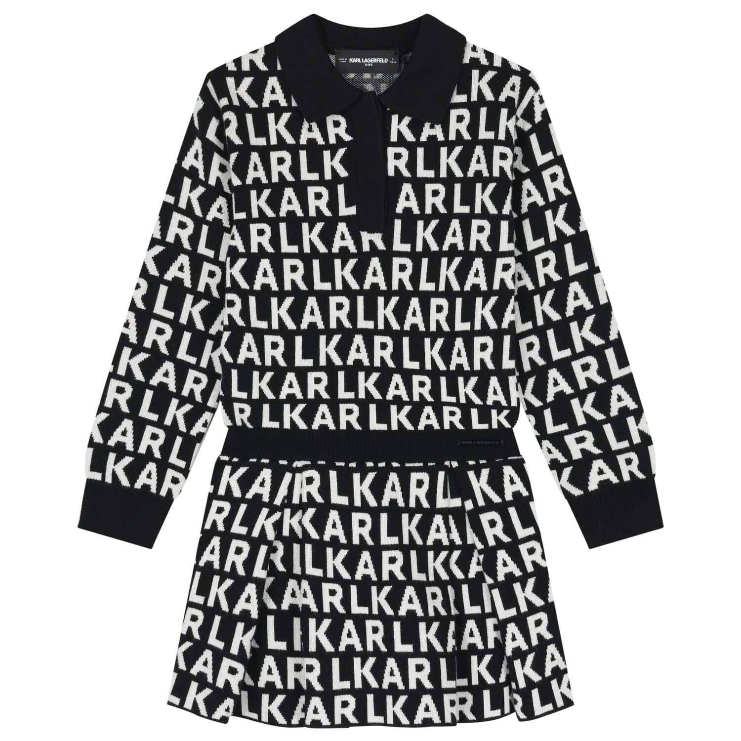 Girls Black & White Logo Polo Dress, 1, hi-res
