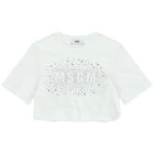 Girls White Embellished Logo Crop Top, 1, hi-res