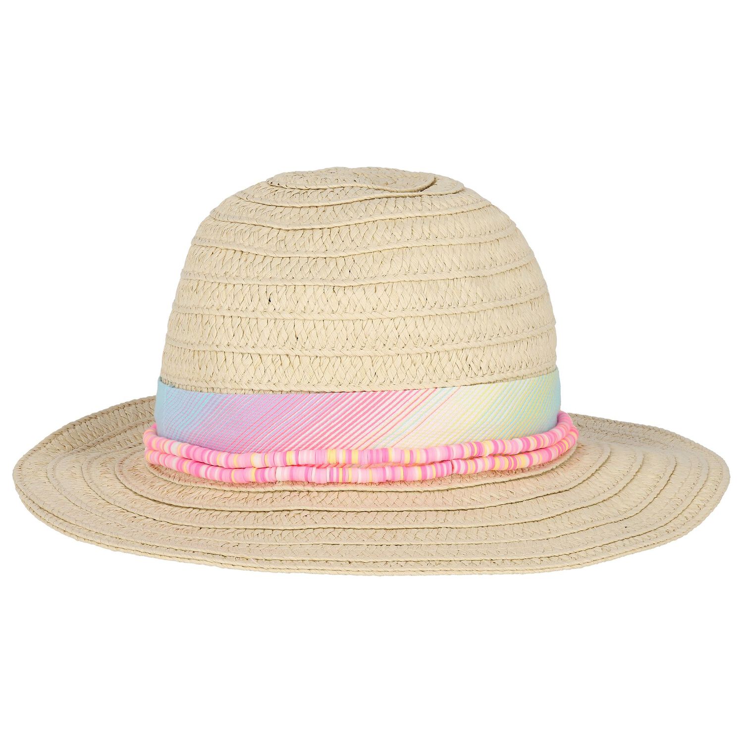 Girls Beige Straw Sun Hat, 1, hi-res