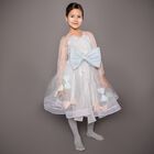 Girls Grey & Blue Bow Dress, 1, hi-res