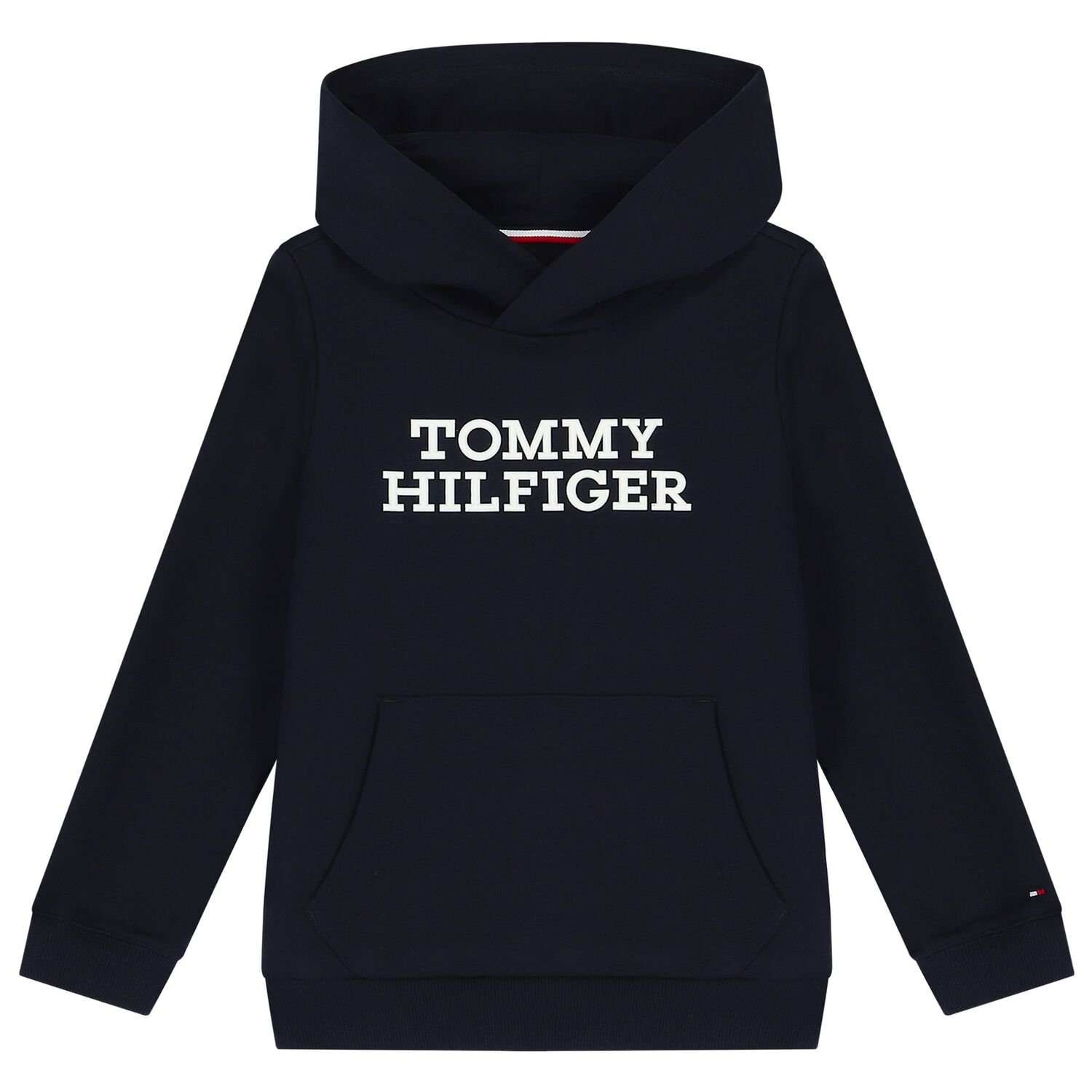 Boys Navy Blue Logo Hooded Top, 1, hi-res