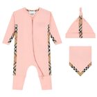 Baby Girls Pink & Beige Romper Gift Set, 3, hi-res