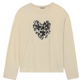 Girls Beige Embellished Long Sleeve Top