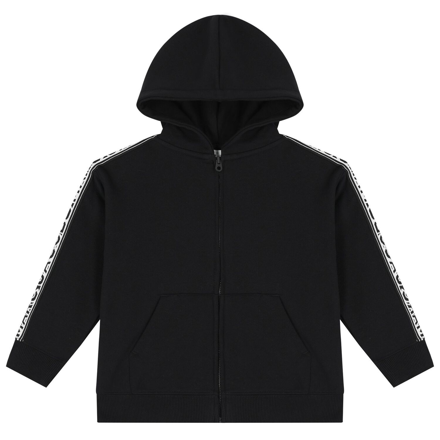 Black Logo Hooded Zip Up Top, 1, hi-res