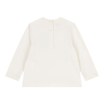 Younger Girls Ivory Cat Long Sleeve Top