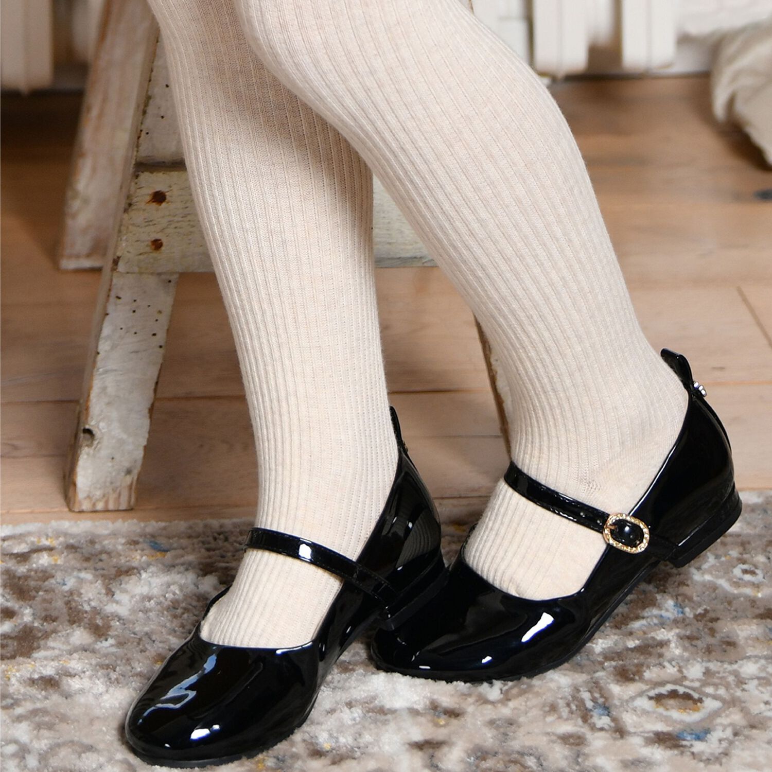 Girls Black Logo Patent Leather Shoes, 1, hi-res
