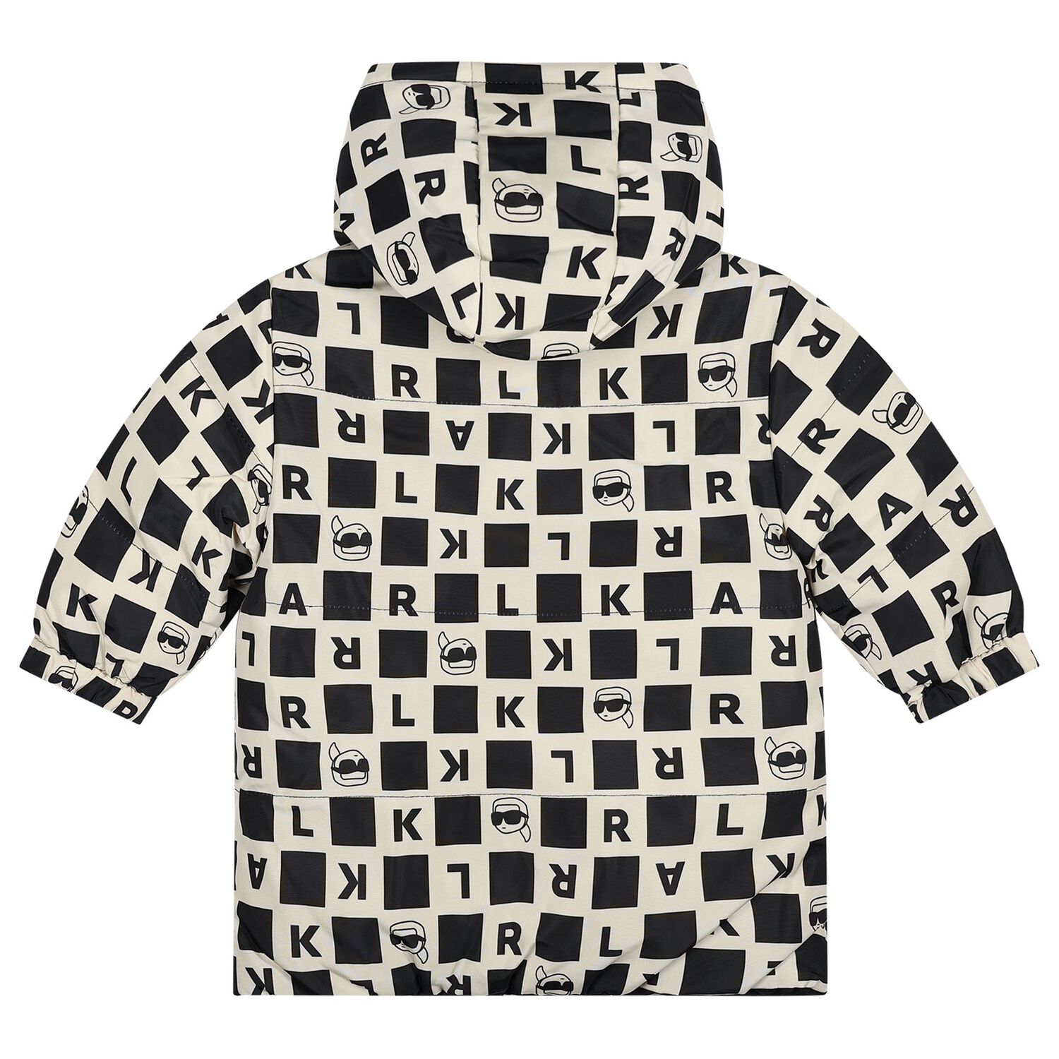 Younger Boys White & Black Ikonik Karl Reversible Puffer Jacket, 1, hi-res