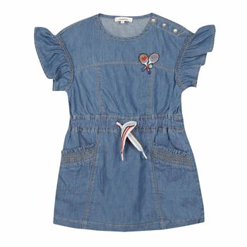 Girls Blue Denim Embroidered Dress