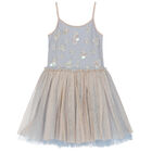 Girls Blue & Beige Embellished Dress, 1, hi-res