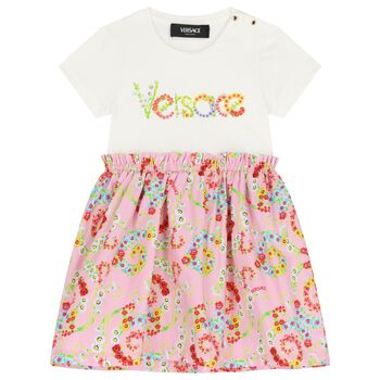 Girls White & Pink Floral Dress