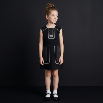 Girls Black Diamante Logo Dress