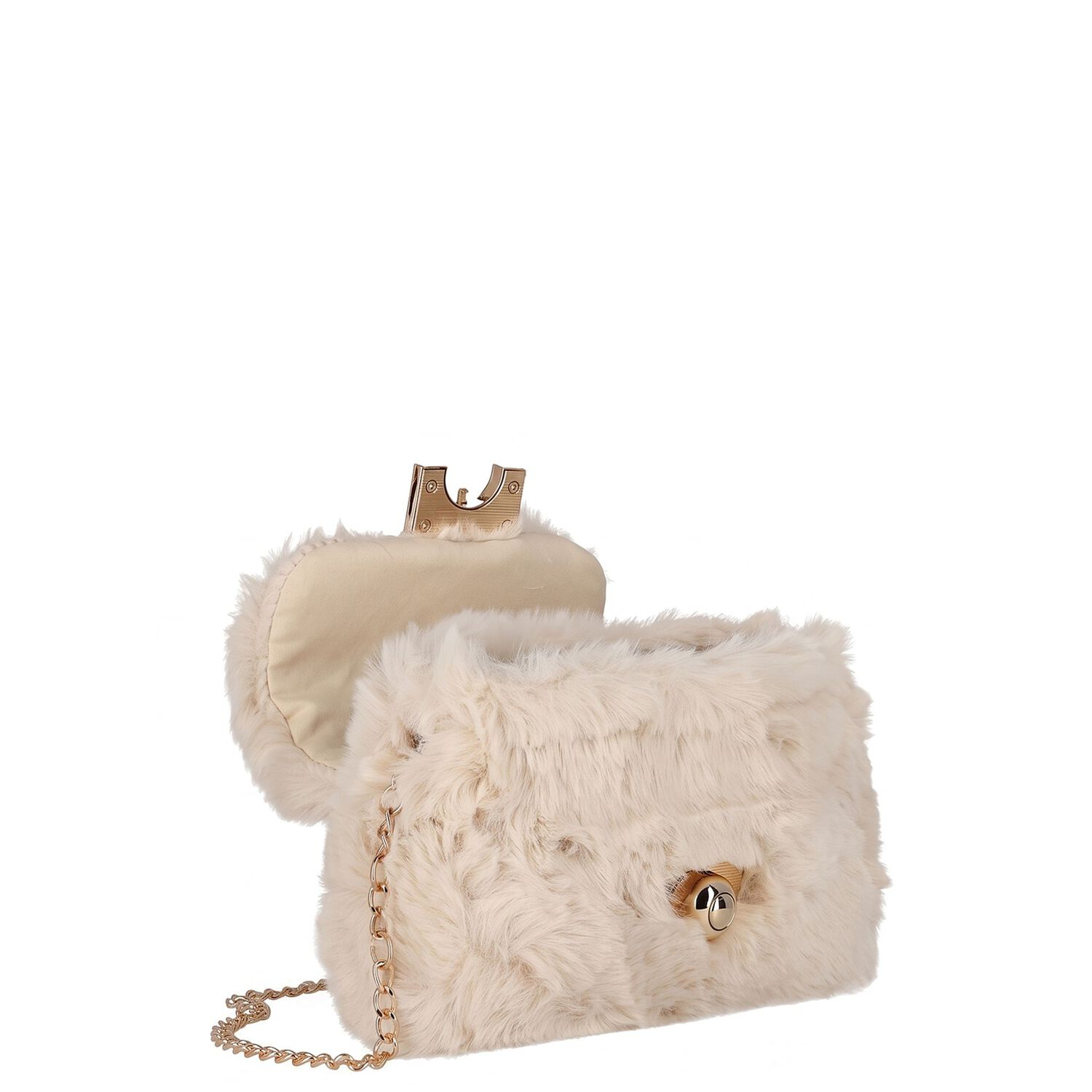 Girls Ivory Faux Fur Handbag ( 21cm ), 1, hi-res