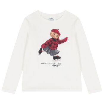 Ralph Lauren Girls Ivory Polo Bear Long Sleeve Top, 1 Girls Ivory Polo Bear Long Sleeve Top