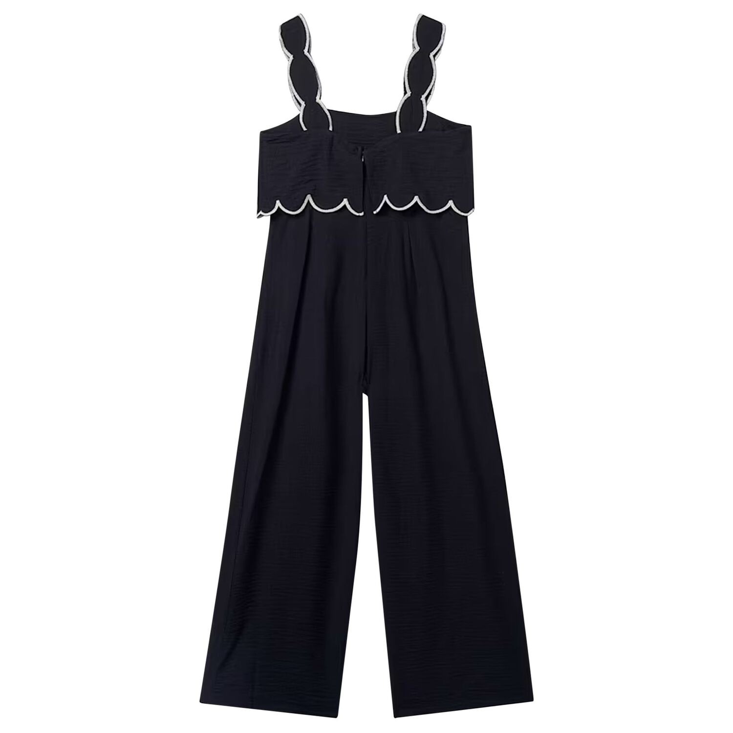 Girls Black Scalloped Wide Leg Trousers Set, 1, hi-res