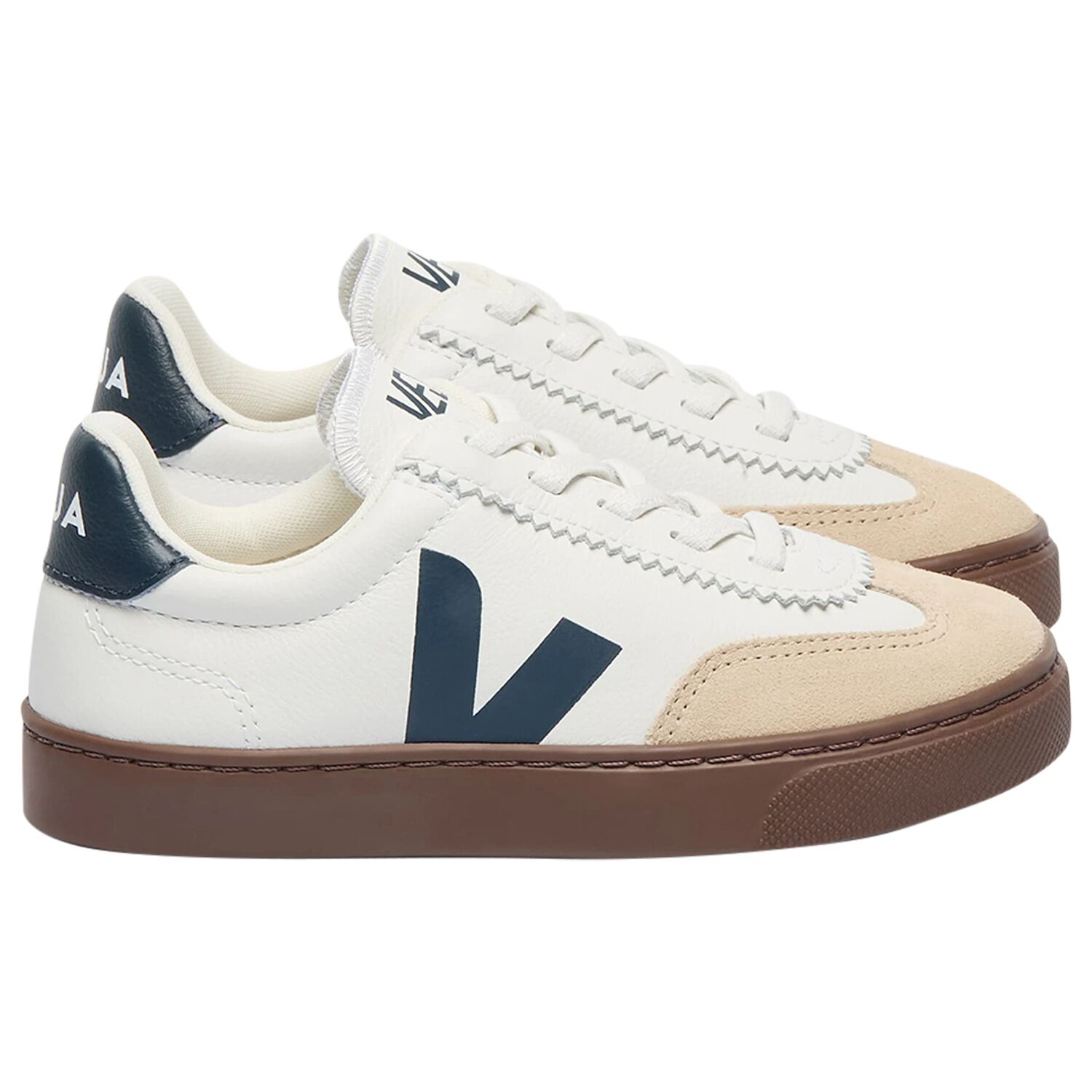 White & Beige Leather Trainers, 1, hi-res