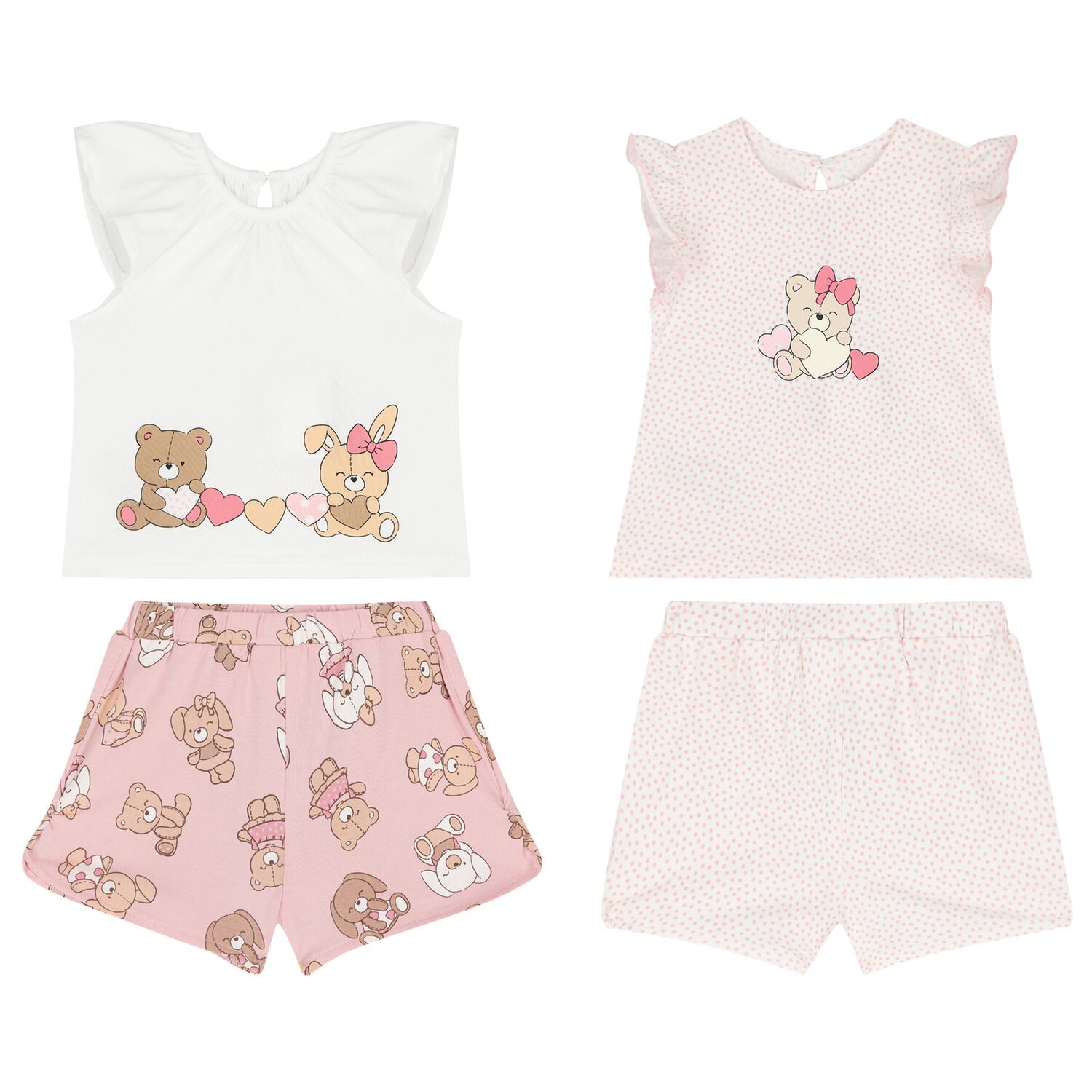 Baby Girls Pink & White Bear Shorts Set ( 2-Pack ), 1, hi-res