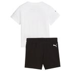 Younger Boys White & Black Logo Short Set, 1, hi-res