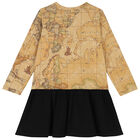 Girls Beige & Black Geo Map Dress, 1, hi-res