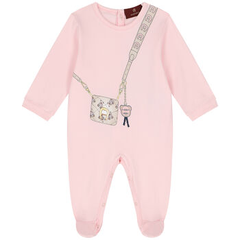 Baby Girls Pink Pima Cotton Logo Bag Babygrow