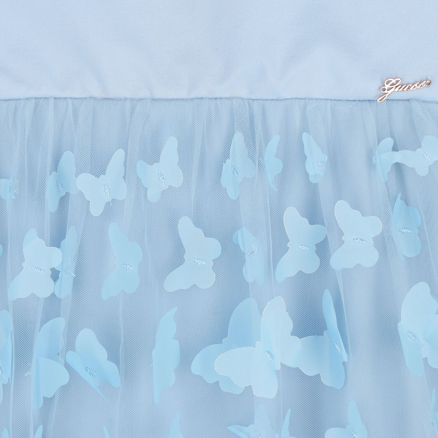 فستان تول مزين بالفراشات باللون الازرق للبنات , 1, hi-res