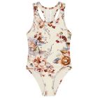 Girls Ivory & Pink Floral Swimsuit, 1, hi-res