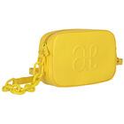 حقيبة جلد بالشعار باللون الأصفر, 1, hi-res