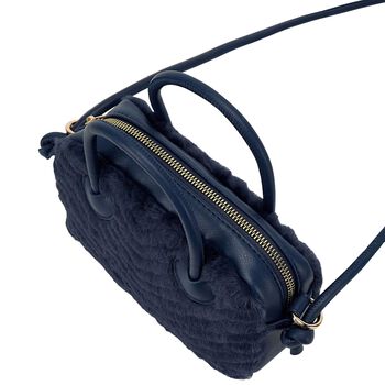 Girls Navy Blue Faux Fur & Leather Handbag