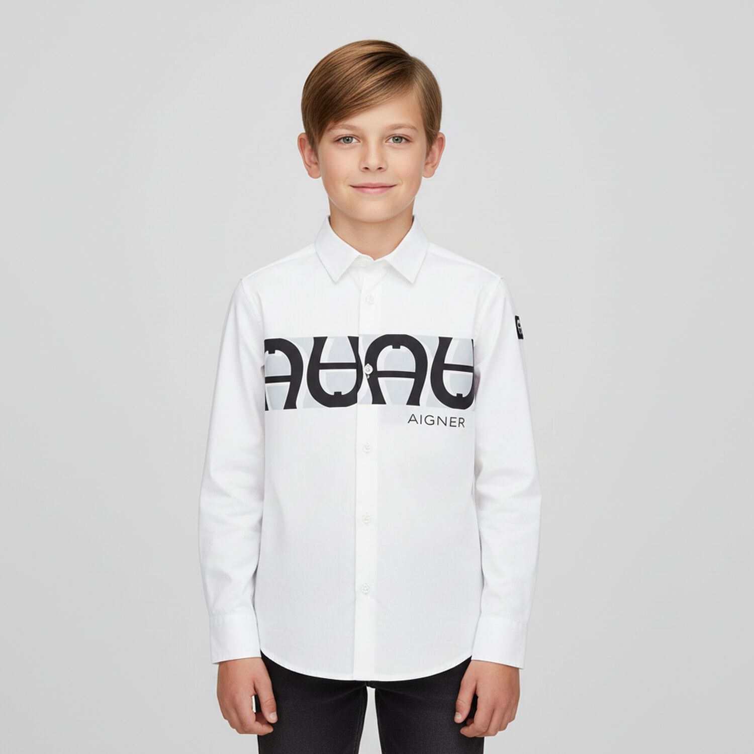 Boys White Logo Shirt, 1, hi-res
