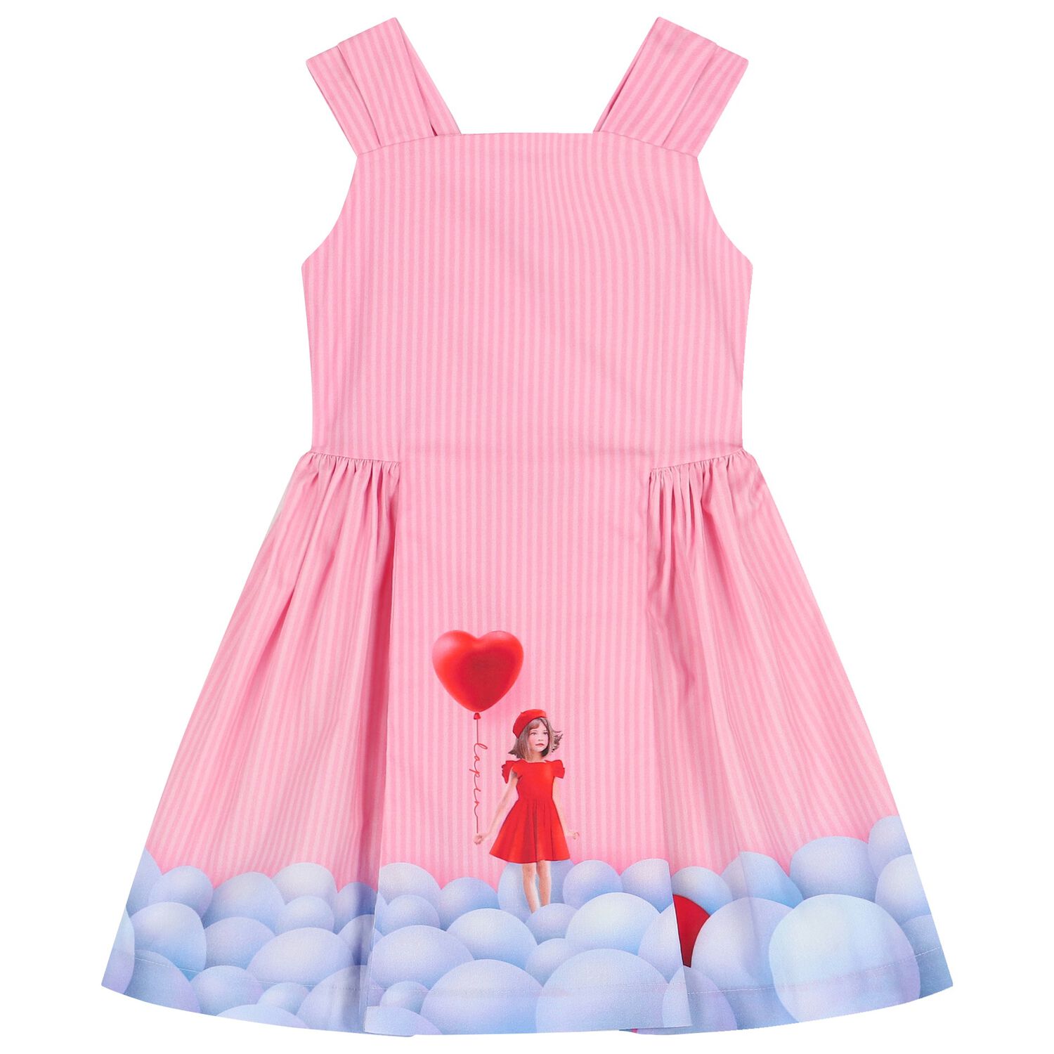 Girls Pink Striped Bow Dress, 1, hi-res