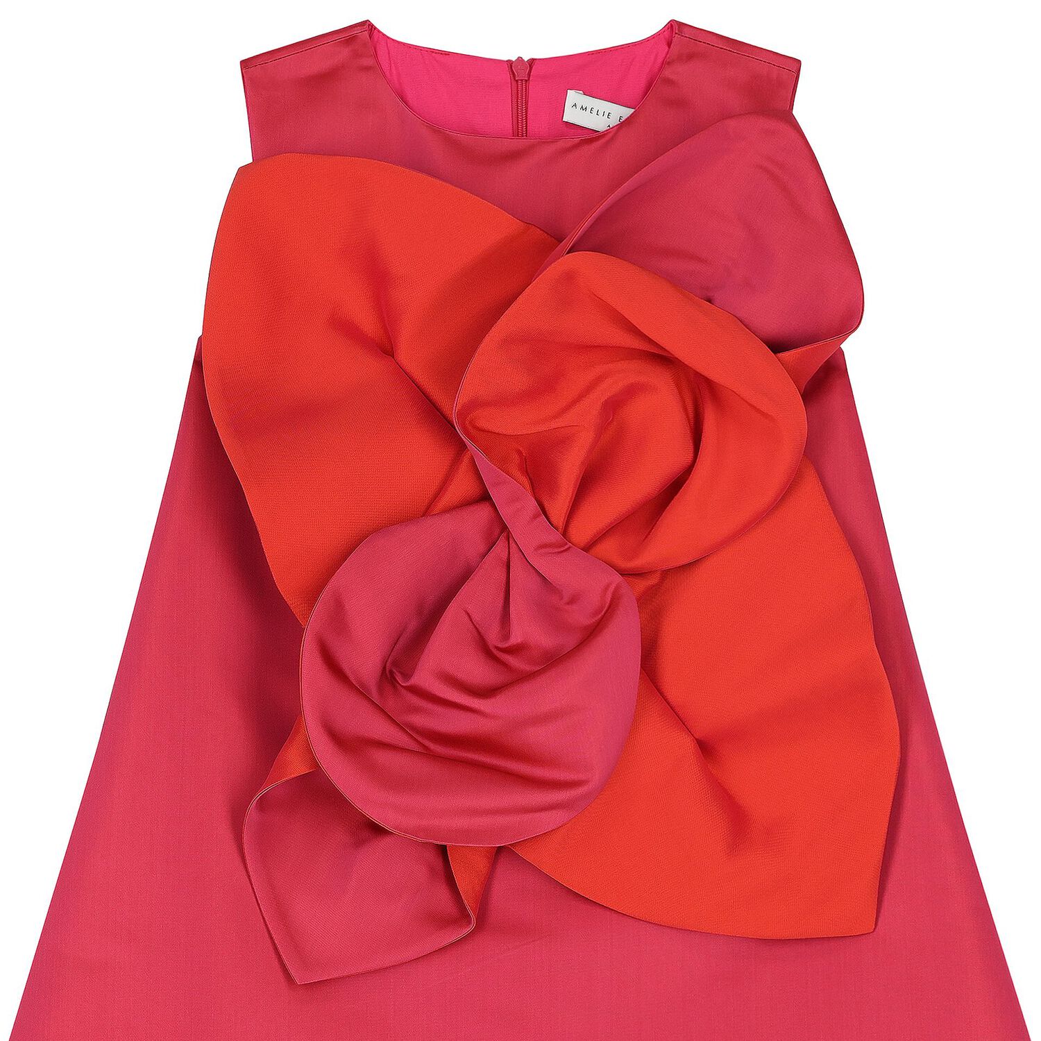 Girls Red Flower Satin Dress, 1, hi-res