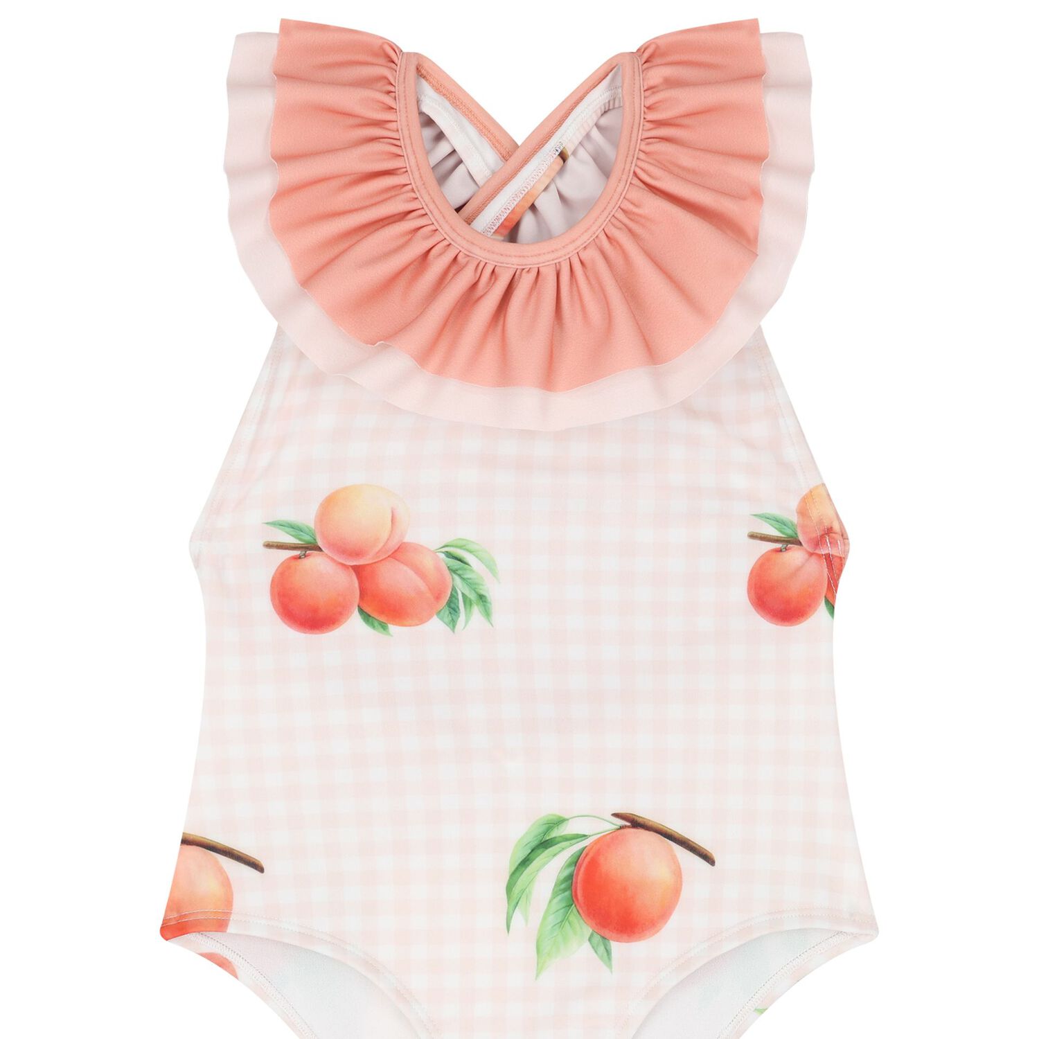 Girls White & Coral Peaches Swimsuit, 2, hi-res image number null