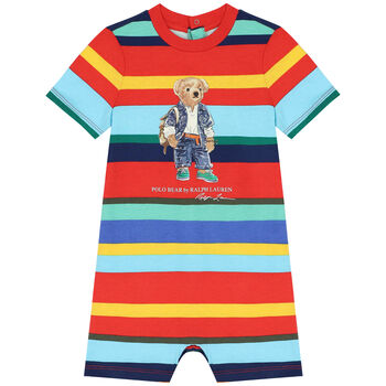 Baby Boys Multi-Colored Striped Polo Bear Romper