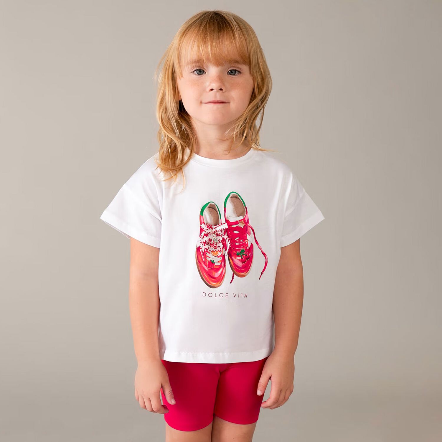 Girls White & Red Cycling Shorts Set, 1, hi-res