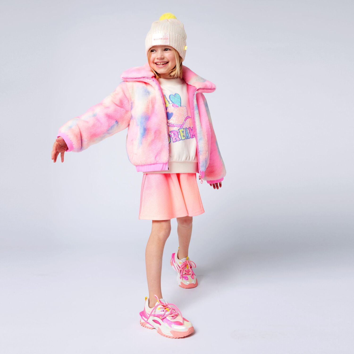 تنورة بناتية لامعة باللون الوردي النيون, 1, hi-res