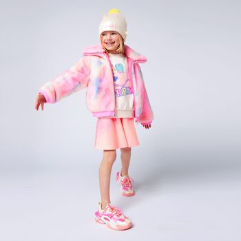 تنورة بناتية لامعة باللون الوردي النيون