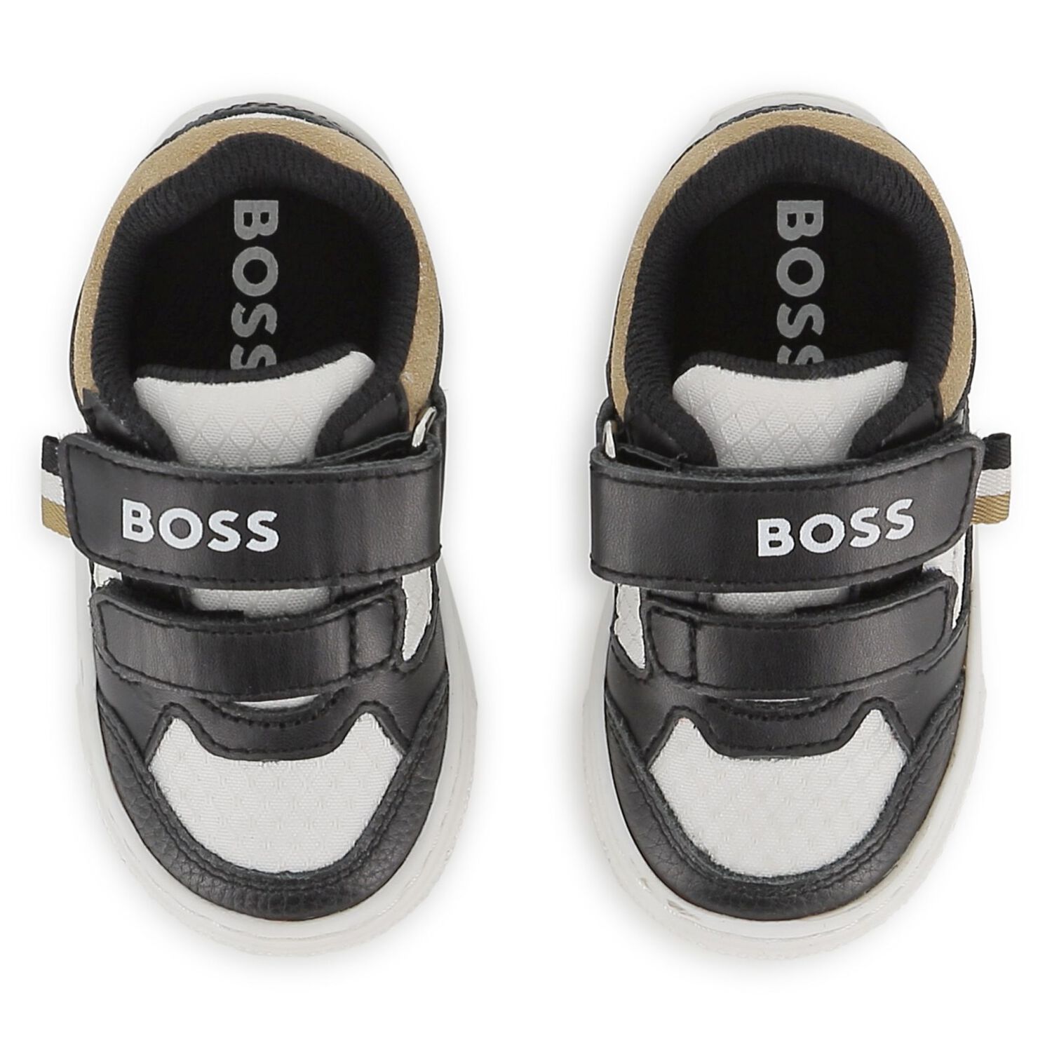 Boys Black, White & Beige Logo Trainers, 1, hi-res