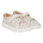 Girls Ivory & Gold Logo Trainers, 1, hi-res