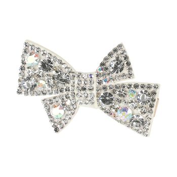 Girls White Diamante Embellished Bow Hair Clip