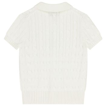 Boys Ivory Logo Knit Polo Shirt 