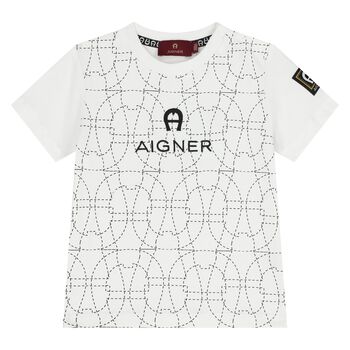 تيشيرت باللون الأبيض بشعار للأولاد 