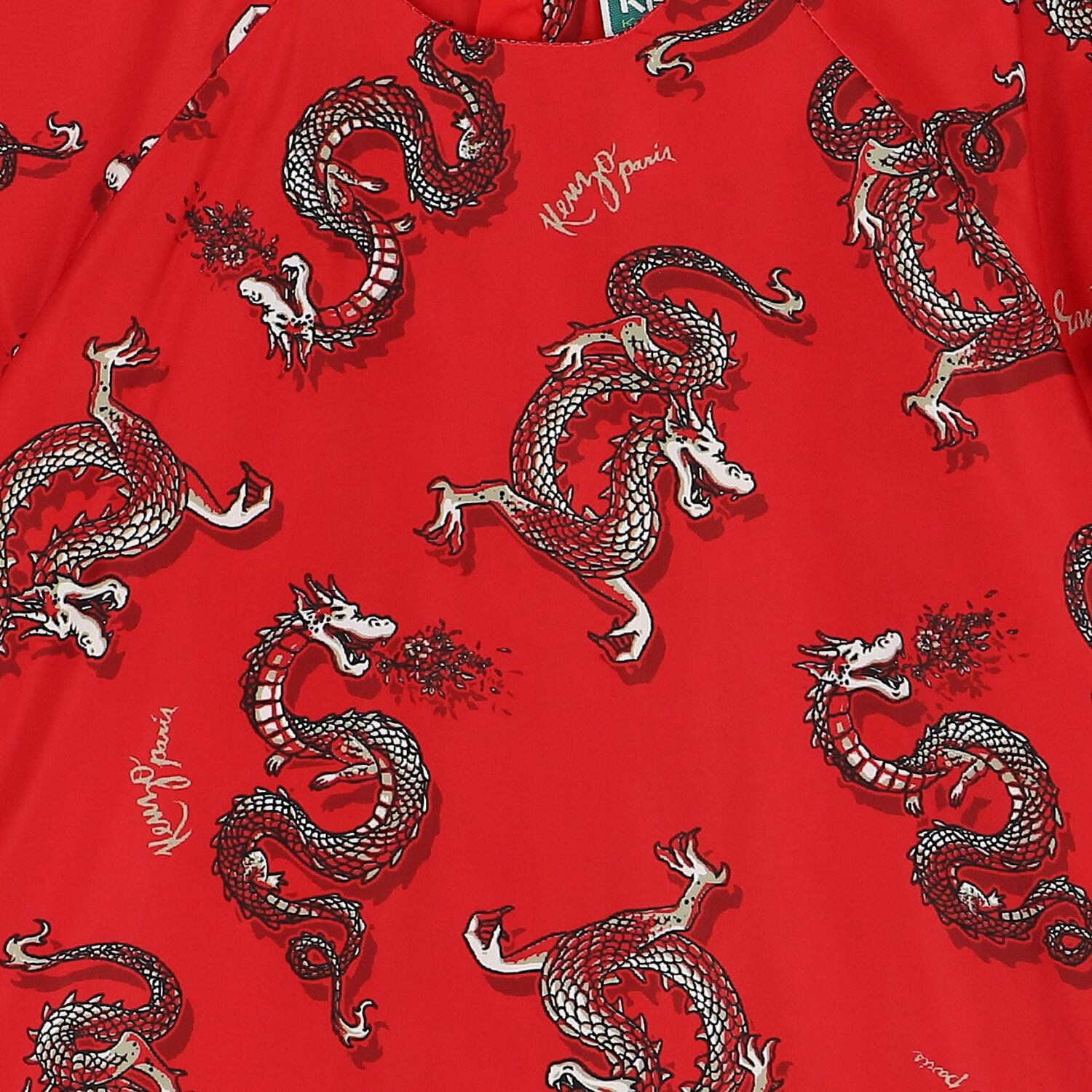 فستان بنات بطبعة تنانين باللون الأحمر, 1, hi-res