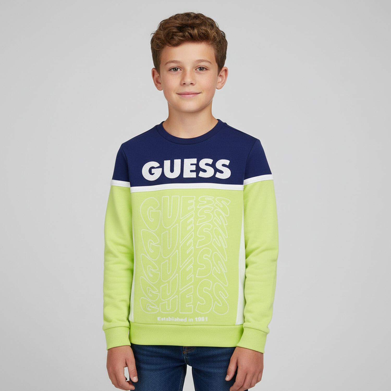 Boys Blue & Green Logo Sweatshirt, 1, hi-res