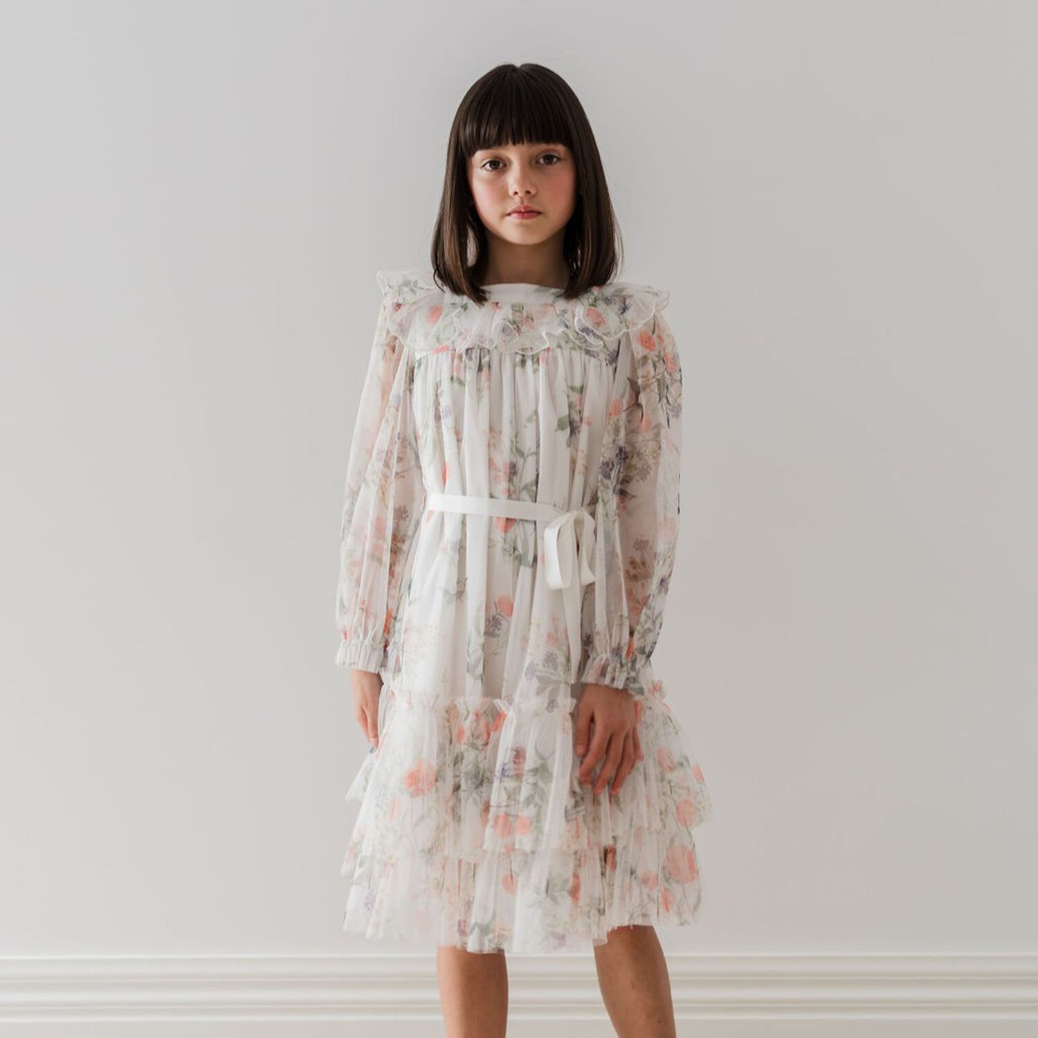 Girls Ivory Floral Tulle Dress, 1, hi-res image number null