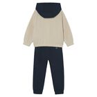 Boys Beige & Navy Blue Motorbike Tracksuit, 1, hi-res