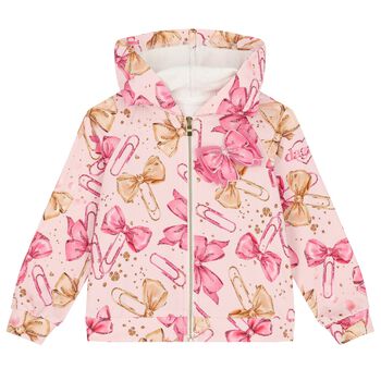 Girls Pink Bow Hooded Zip Up Top