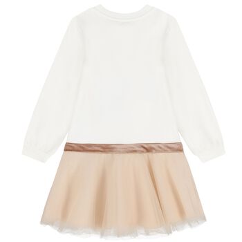 Girls Ivory & Beige Teddy Bear Dress